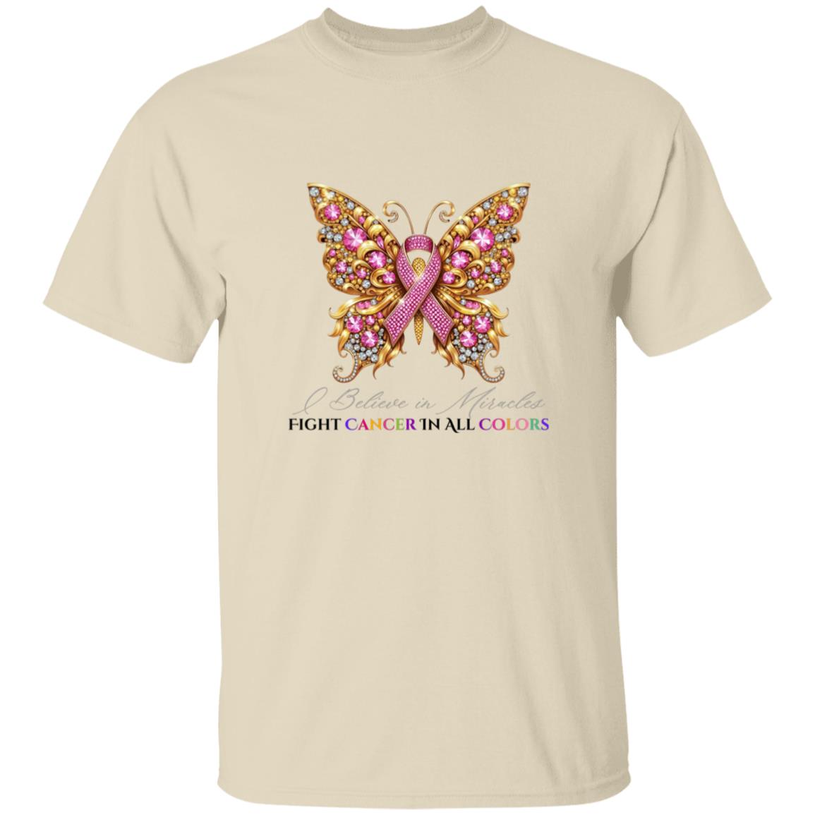 "I Believe in Miracles" Gold Butterfly Cancer Awareness T-Shirt