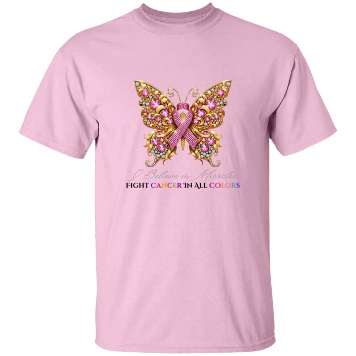 "I Believe in Miracles" Gold Butterfly Cancer Awareness T-Shirt