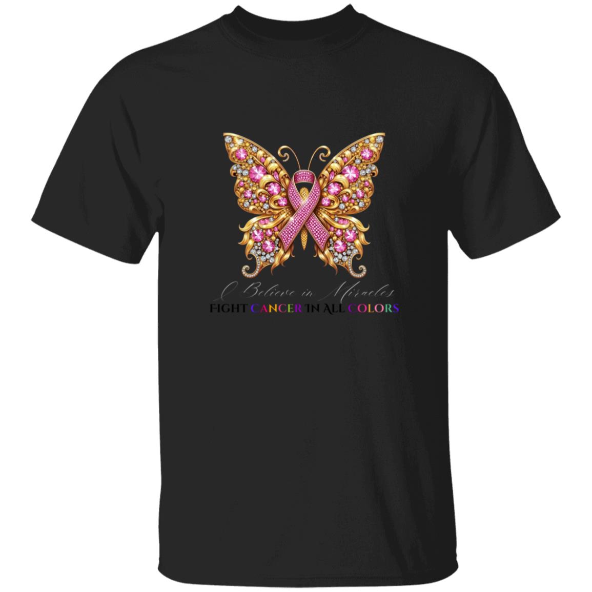 "I Believe in Miracles" Gold Butterfly Cancer Awareness T-Shirt