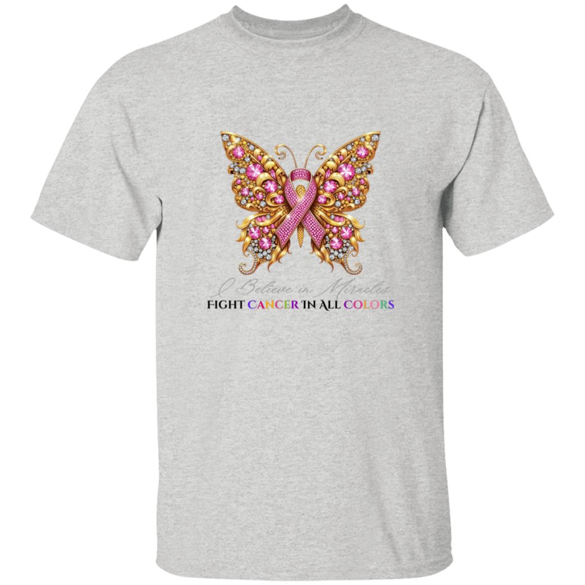 "I Believe in Miracles" Gold Butterfly Cancer Awareness T-Shirt