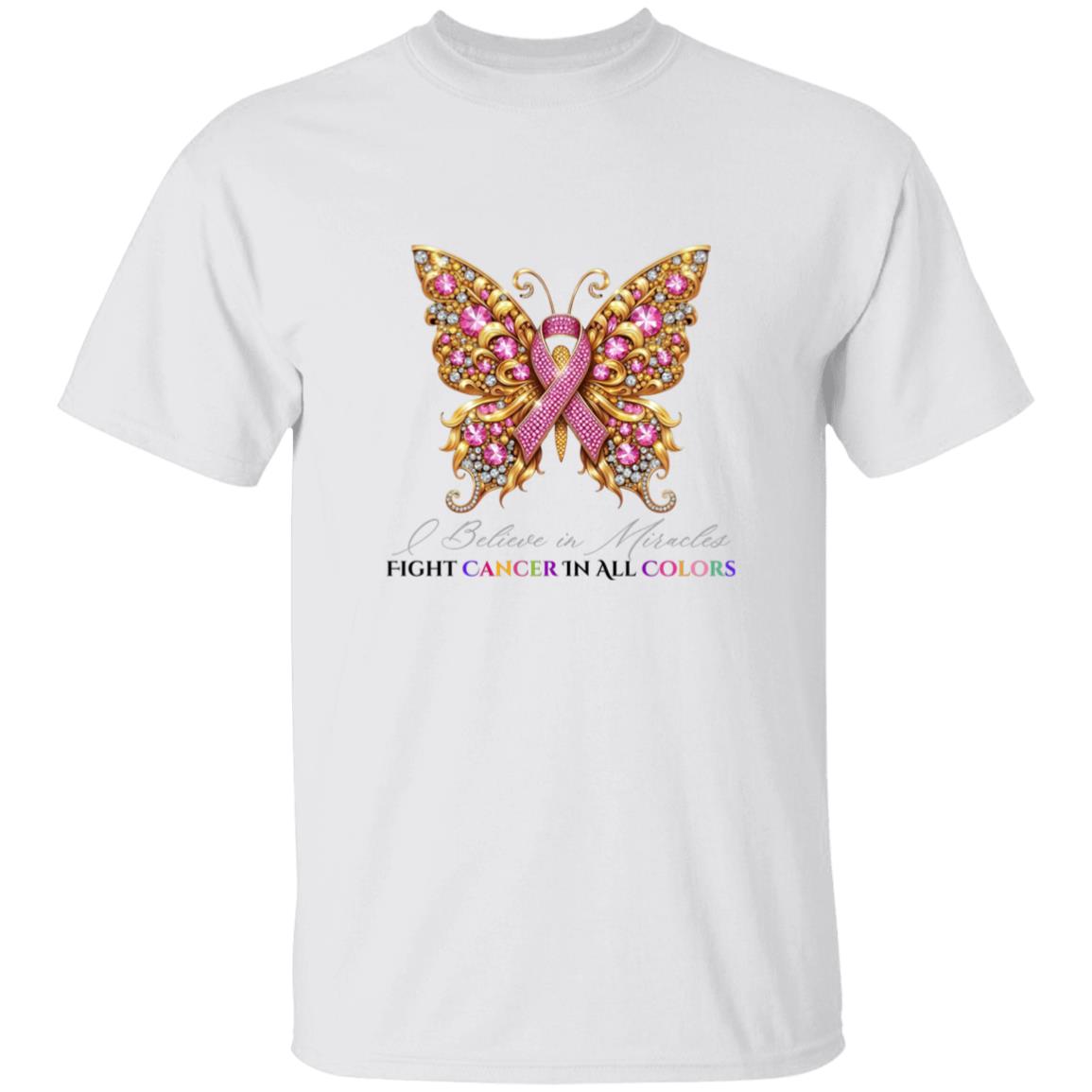 "I Believe in Miracles" Gold Butterfly Cancer Awareness T-Shirt